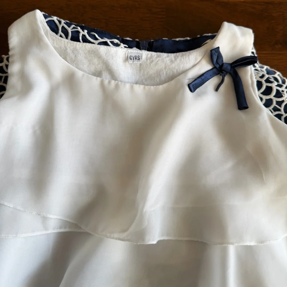 Girls Dress Outfit Set Lace Skirt & Ruffle Top Navy White Party Holiday Size 6Y